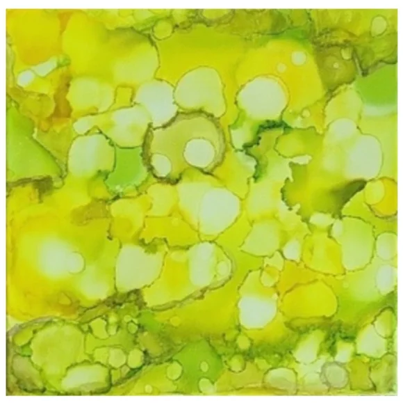 Hand Crafted Yellow and Green Abstract Design 12 x 12 Inches Canvas Painting - Picture 3 of 4